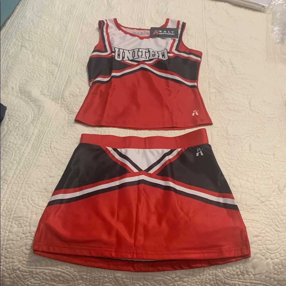 NWT Healy Sportswear Cheer Top & Skirt Front Top UNITED Back Top CAMILA Size YS
